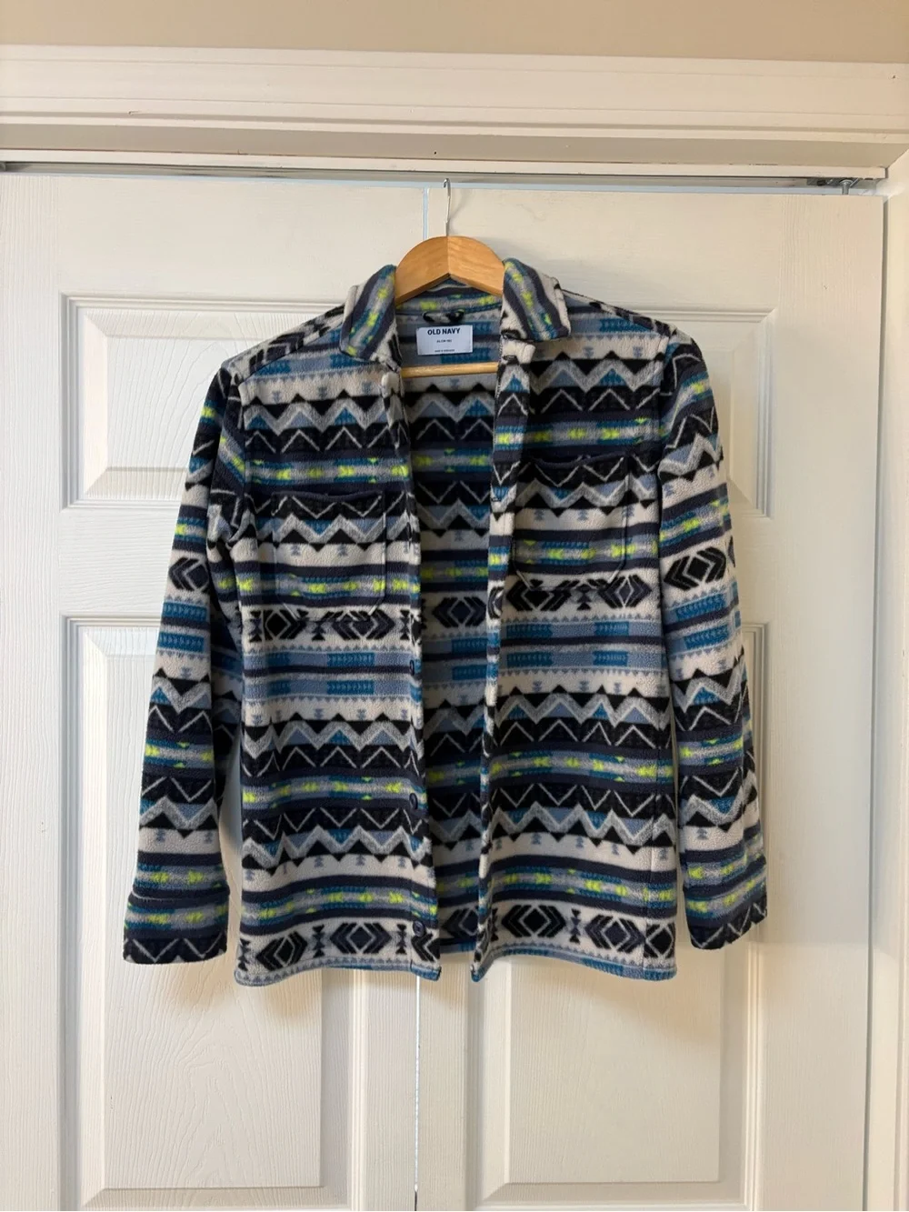 Old Navy Boys Blue & Black Patterned Fleece Shirt Jacket